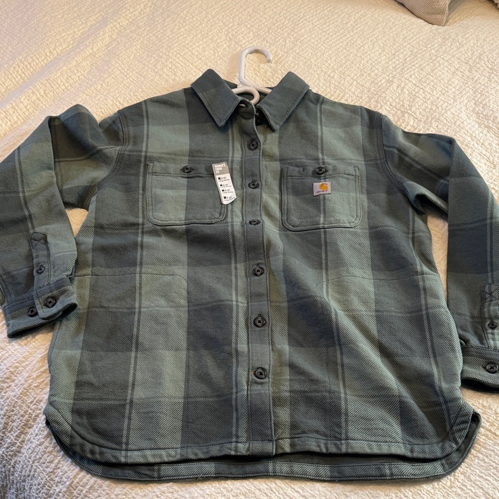 Womens Carhartt Green Grey Plaid/Flannel Shirt